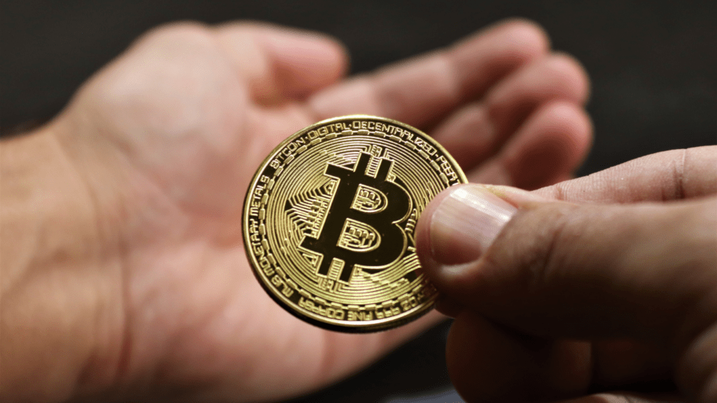 a person holding a bitcoin